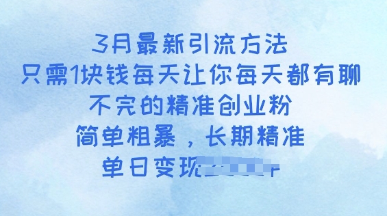 3月最新引流方法，只需1块钱每天让你每天都有聊不完的精准创业粉，简单粗暴，长期精准-柚子网创