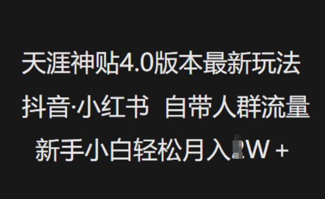 天涯神贴4.0版本最新玩法，抖音·小红书自带人群流量，新手小白轻松月入过W-柚子网创